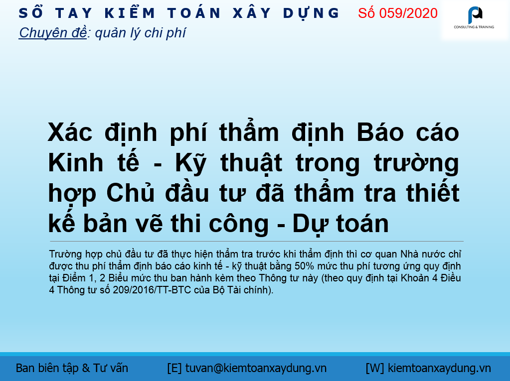 phí thẩm định Báo cáo Kinh tế - Kỹ thuật